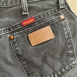 Wrangler Vintage Charcoal/Distressed Black Denim Jeans Authentic Leather Patch